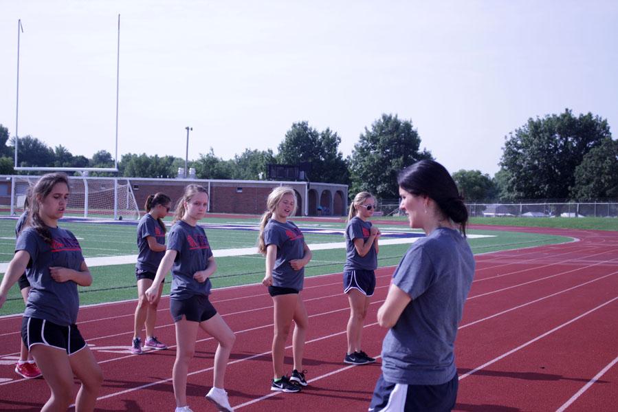 Dance Team practices dances at camp