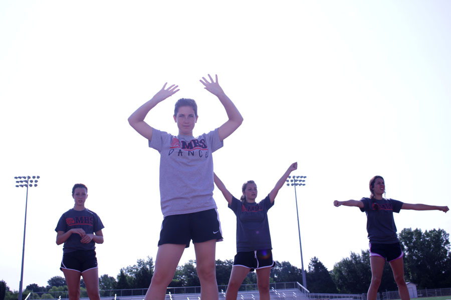 Dance Team practices dances at camp