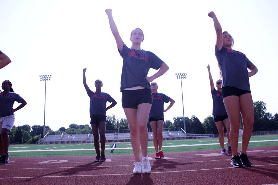 Dance Team practices dances at camp