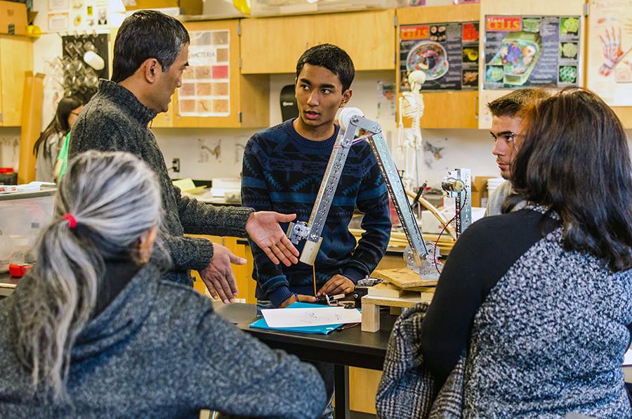 Junior Saubhagya Shrestha discusses the science of the robotic arm he and junior Joshua Haus designed and developed with his parents.